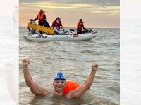 Histórico cruce a nado del Río de la Plata con sello bragadense